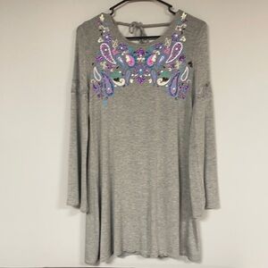 Justice Girl's gray dress with purple & pink paisley, 14